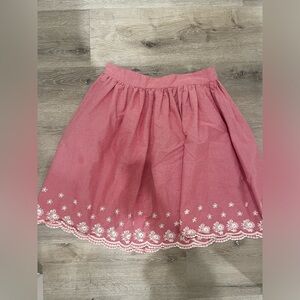 Unique Vintage Red and White A-Line Skirt with White Floral Embroidered Trim